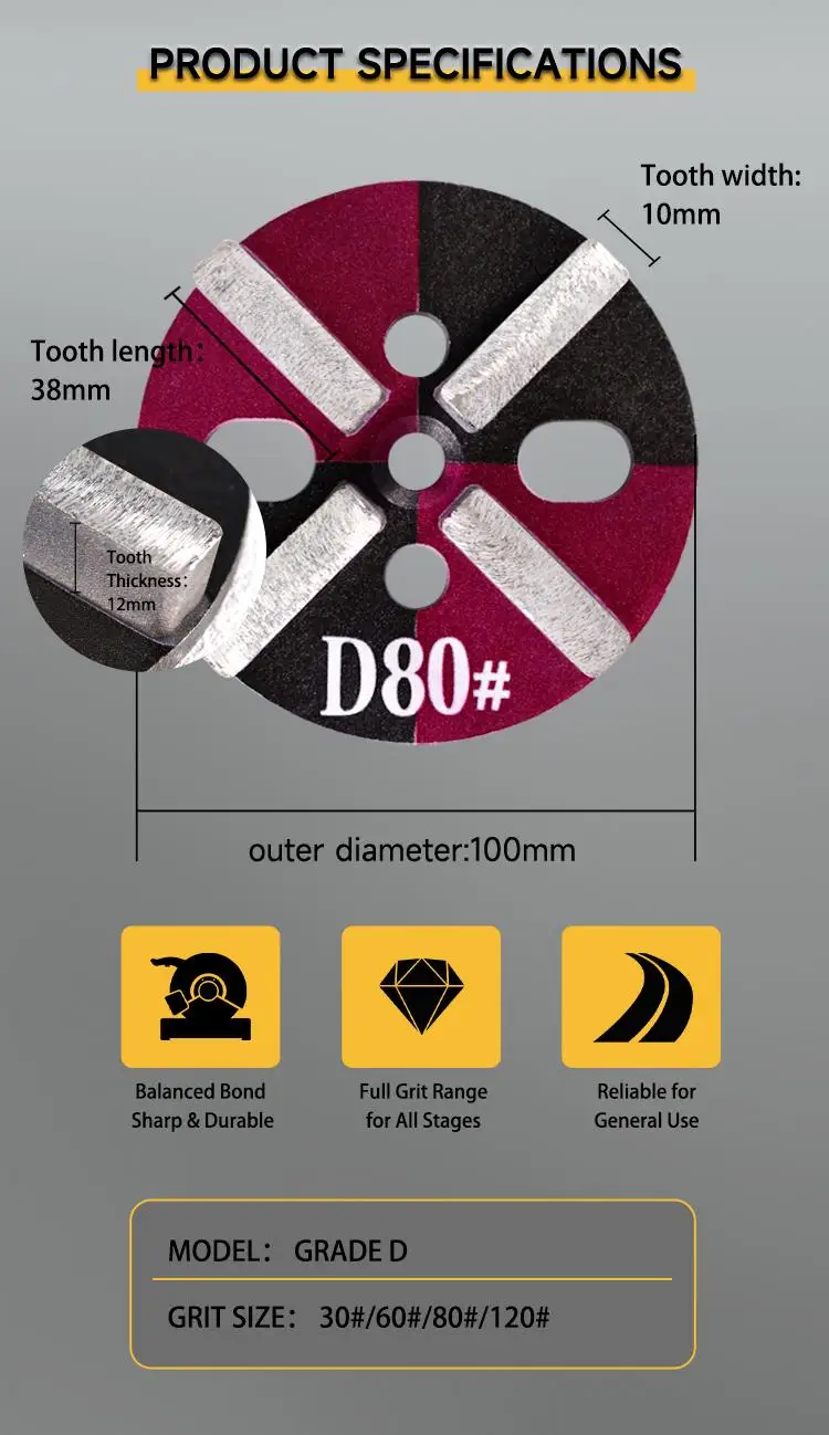 4'' 80# Diamond Grinding Disc Concrete Floor Grinding Disc with Thick Segment for terrazzo Coating Removal